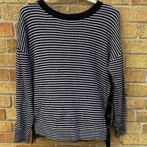 Vintage Lord & Taylor Wool Blend Striped Sweater Small White Black